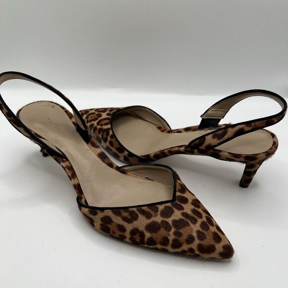 Ann Taylor Leopard Print Haircalf Slingback Pumps Size 7M Kitten Heel - Picture 2 of 14